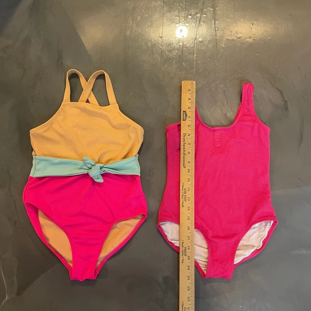 Old Navy Wonder Nation Girls One Piece Swimsuit Lot 2 Pink Colorblock Size 10/12